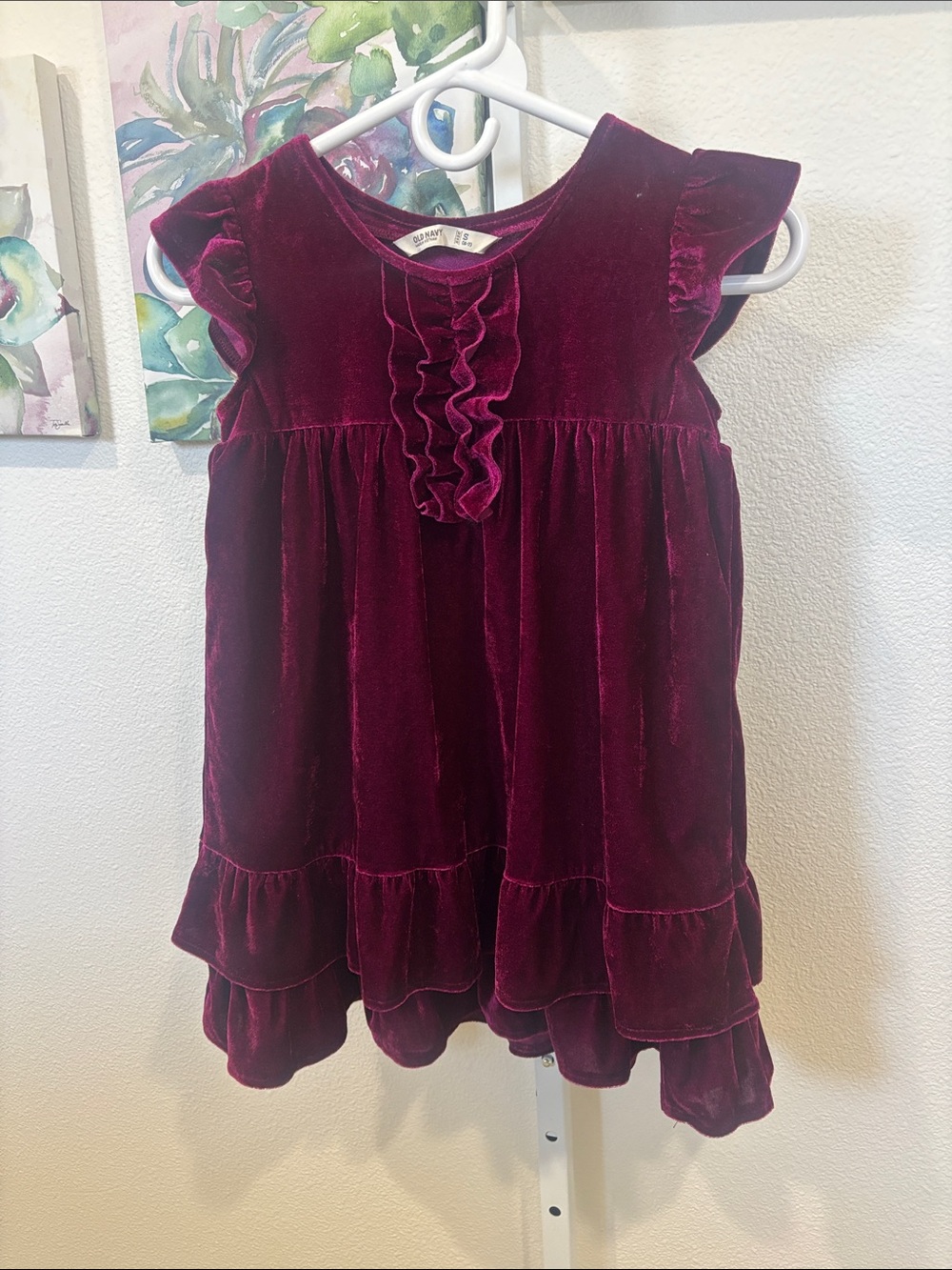 Old Navy Girls Velvet Ruffle Dress - Wine